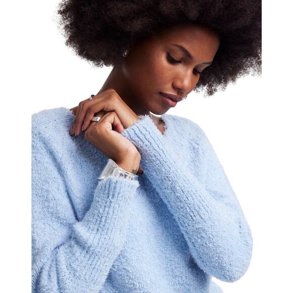 Madewell City Blue Organic Cotton Fuzzy Knit V-Neck Sweater Small - Picture 5 of 9